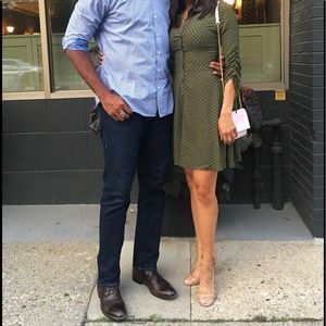 Green & White polka dot midi dress